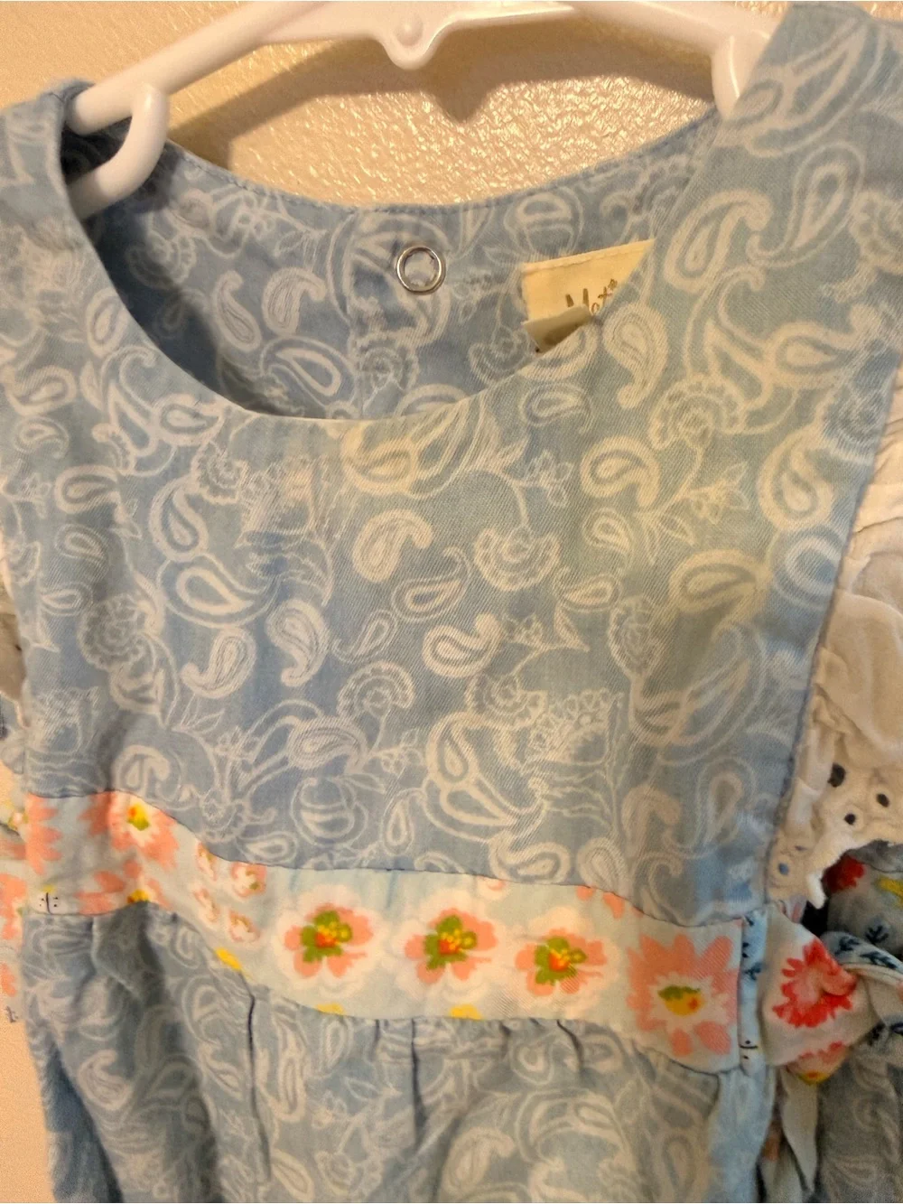 Matilda Jane 3-6M Blue Paisley Bubble Romper Eyelet Ruffle Floral Bows